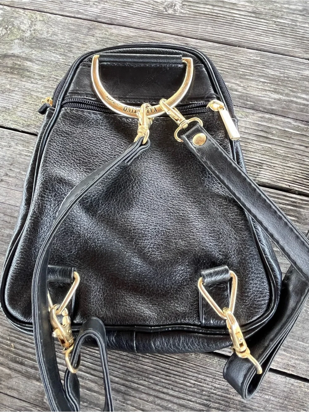 VALENTINO Black Leather Crossbody Bag with Gold Hardware - MINI